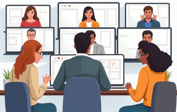 Illustration of a diverse team in a virtual meeting